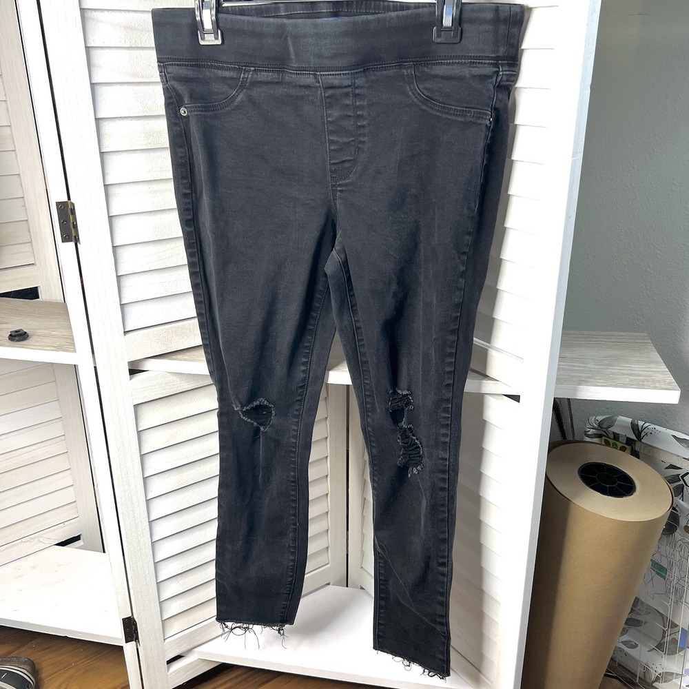 Old Navy Rockstar Jeggings Pull On Distressed Faded Black Raw Hem Crop Size 10